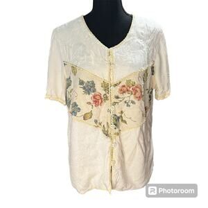 Vintage 90s Patchwork Cream Floral Blouse